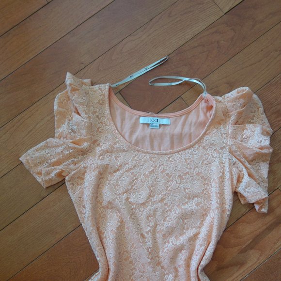 Forever 21 XXI Peach Lace Overlay Cinderella Elegant Cocktail Dress Size Small - Picture 4 of 16